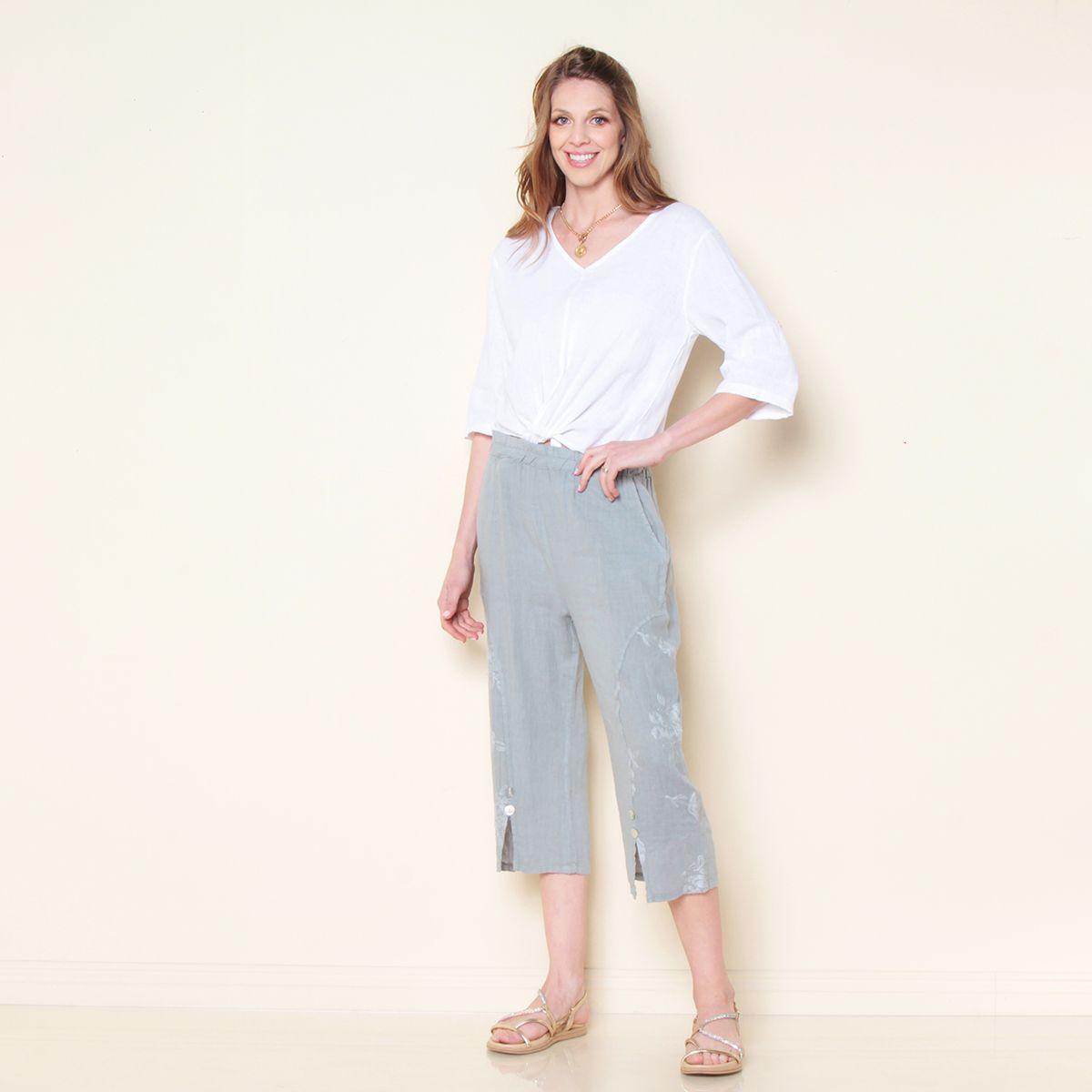 Pantalon Crop Lino Solid-5