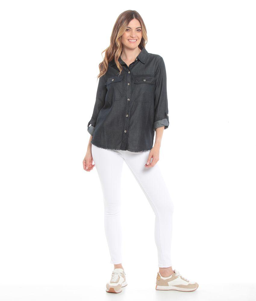 BLUSA DENIM MANGA LARGA CON BASTA DESFLECADA CON BOLSILLOS DELANTEROS-2