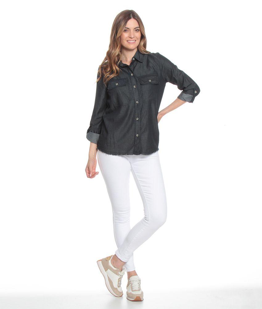 BLUSA DENIM MANGA LARGA CON BASTA DESFLECADA CON BOLSILLOS DELANTEROS-4