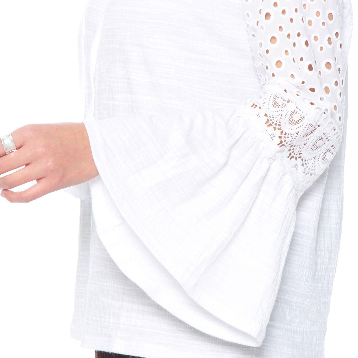 Blusa Manga Larga Acampanada Con Brodery Escote Redondo-4