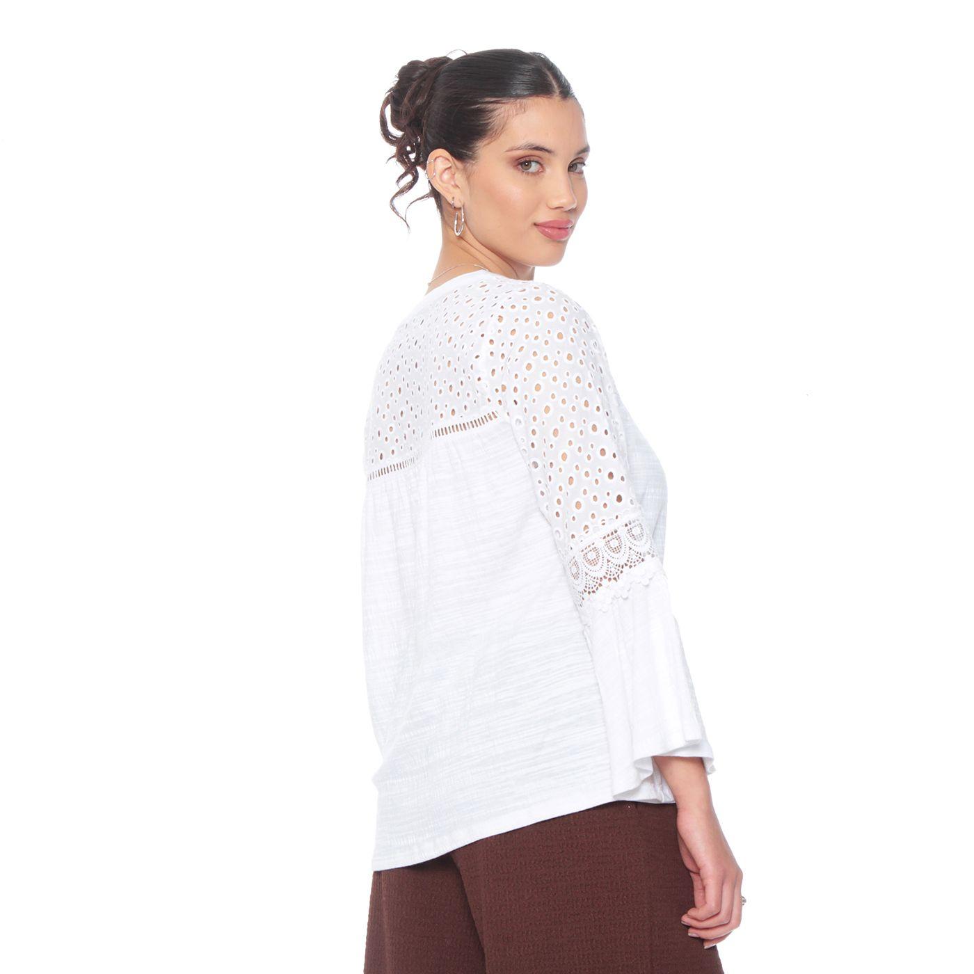 Blusa Manga Larga Acampanada Con Brodery Escote Redondo-5