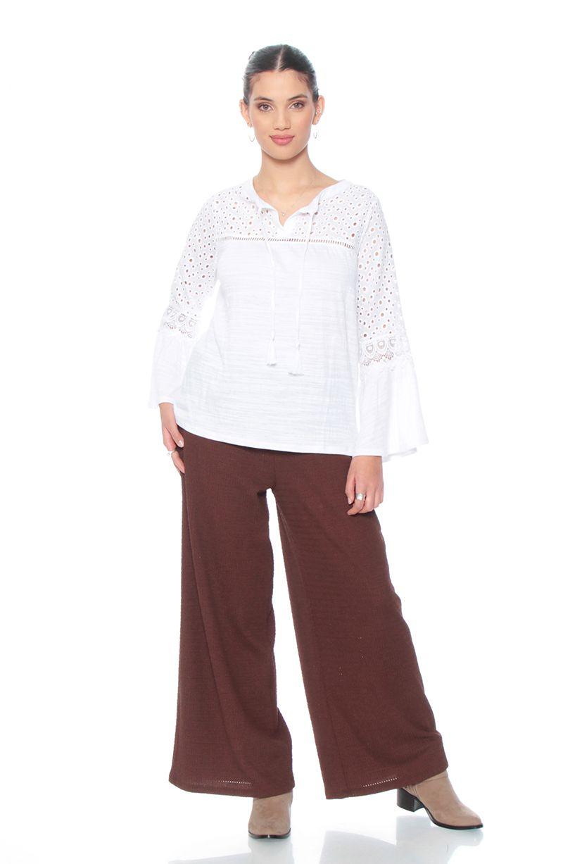 Blusa Manga Larga Acampanada Con Brodery Escote Redondo-2
