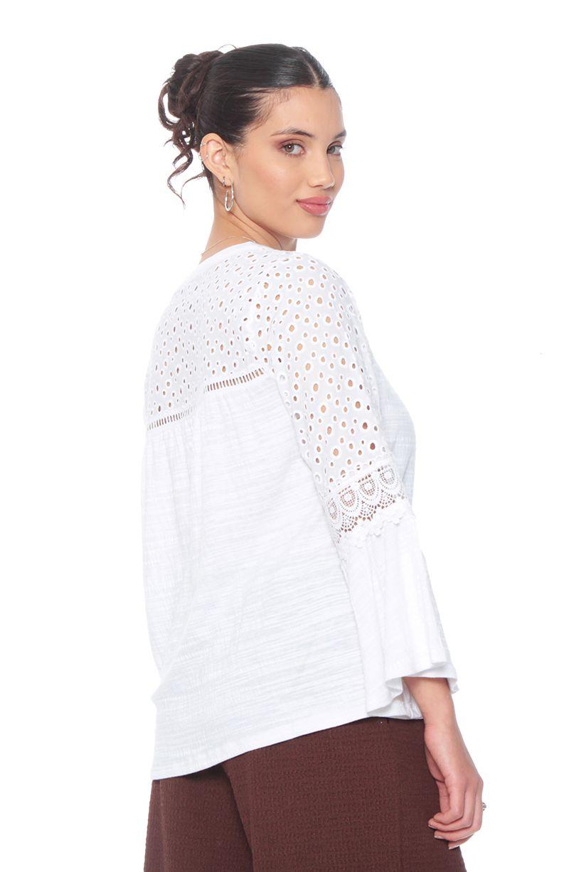 Blusa Manga Larga Acampanada Con Brodery Escote Redondo-5