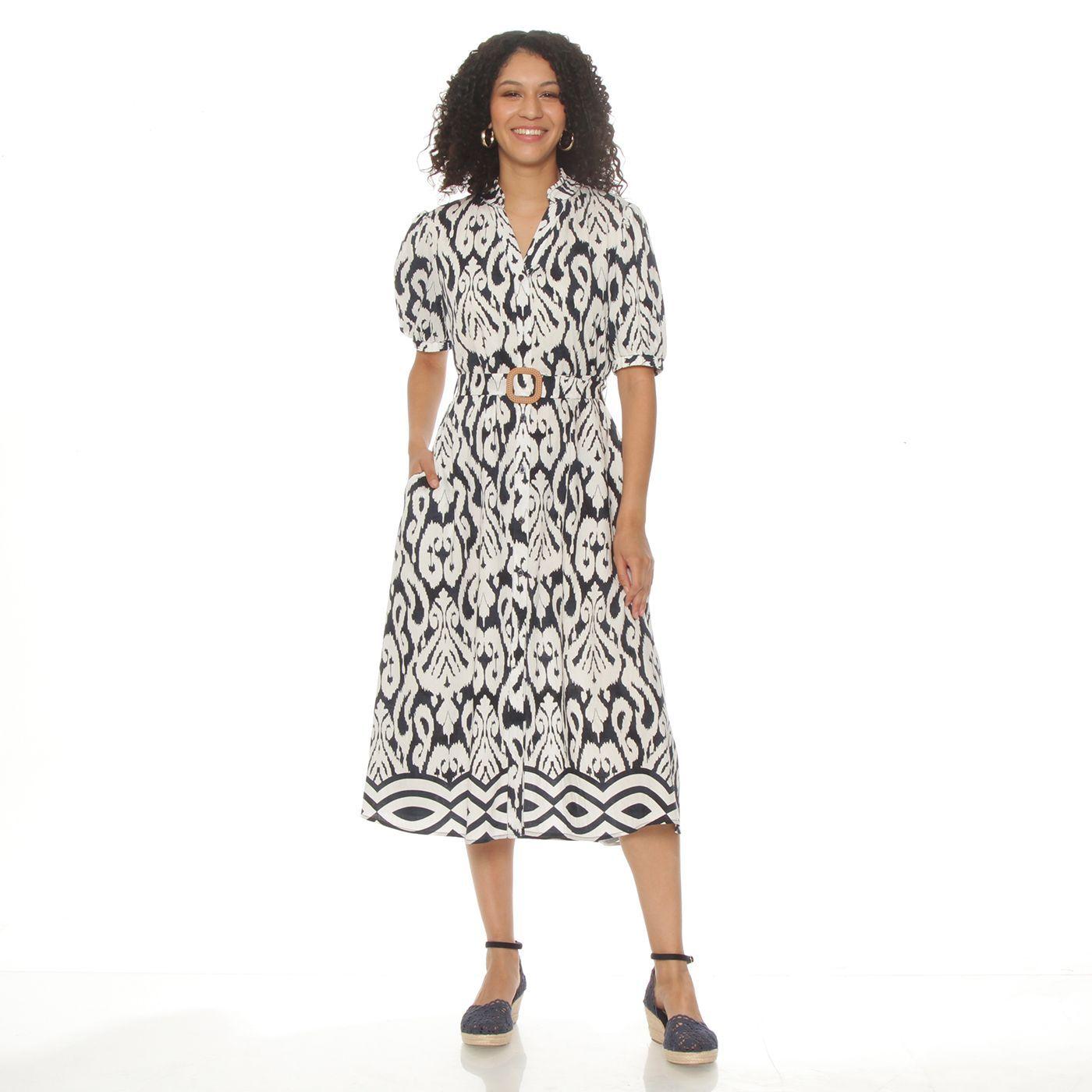 Vestido Manga Corta Estampado Escote V Con Cinturon-0