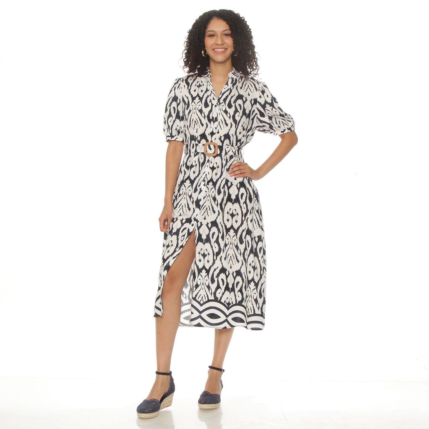 Vestido Manga Corta Estampado Escote V Con Cinturon-1