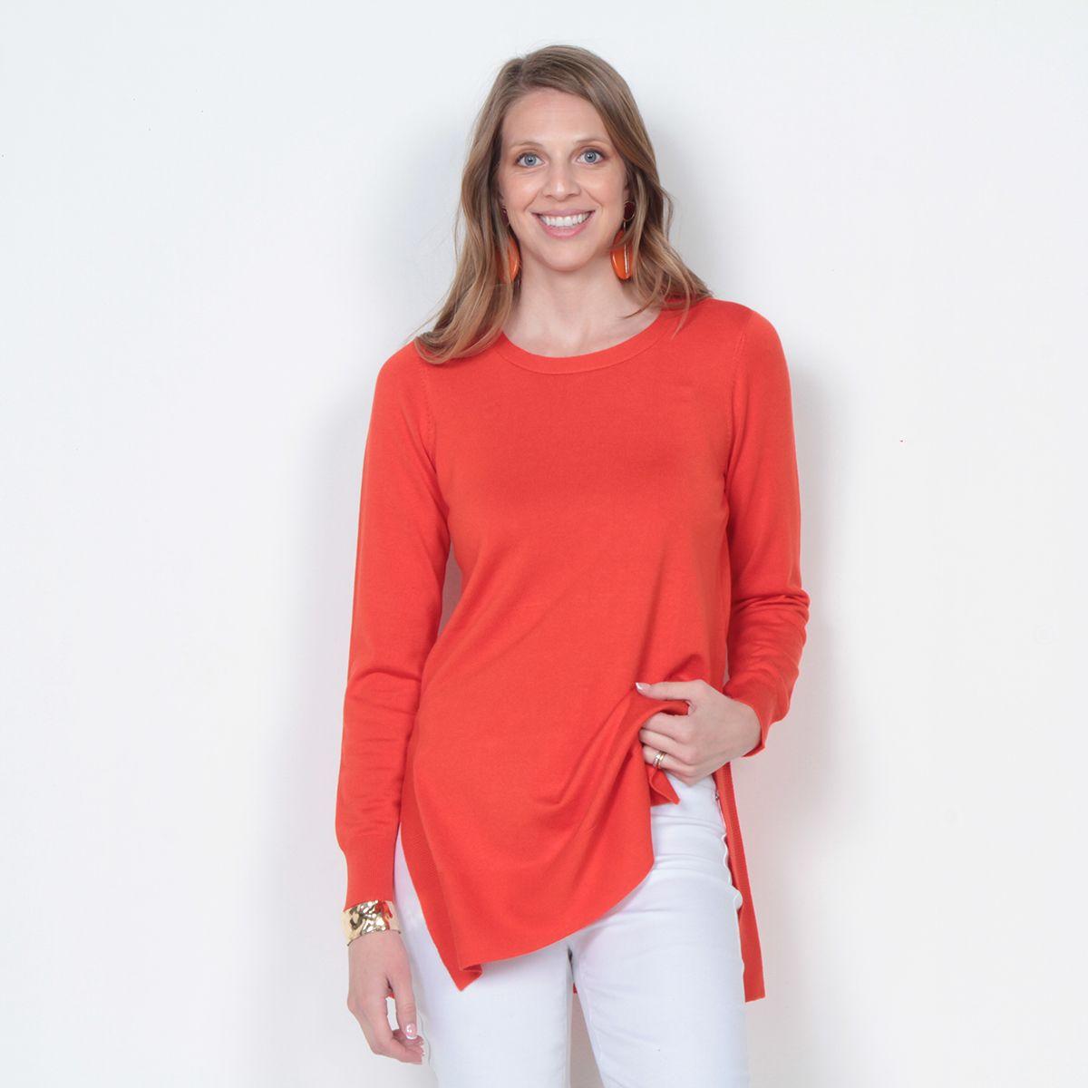 Sweater Manga Larga Solido Escote Redondo-0