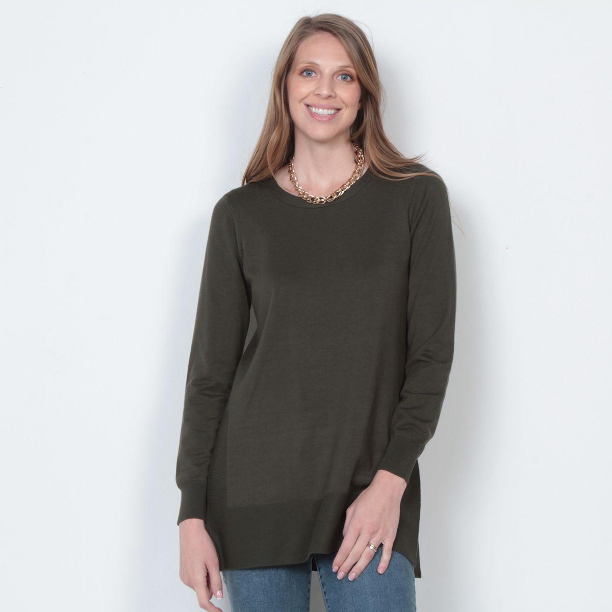 Sweater Manga Larga Solido Escote Redondo-0