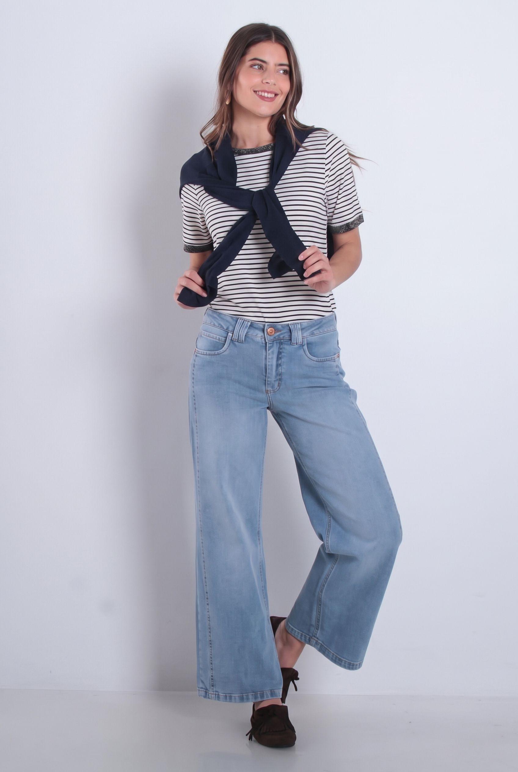 Jeans Wide Leg Tiro Alto Pretina Basica 1 Boton-4