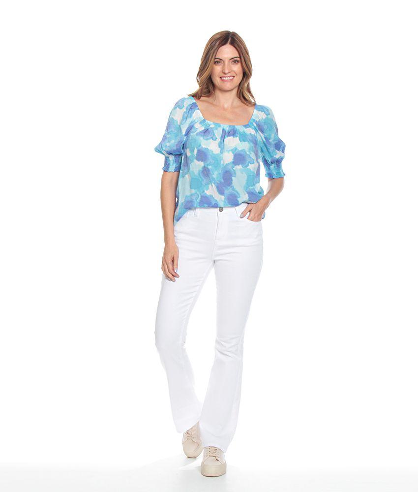 Blusa Manga 3/4 Con Elastico Estampada Escote Redondo-1