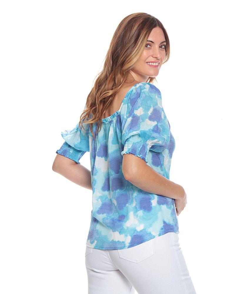 Blusa Manga 3/4 Con Elastico Estampada Escote Redondo-3