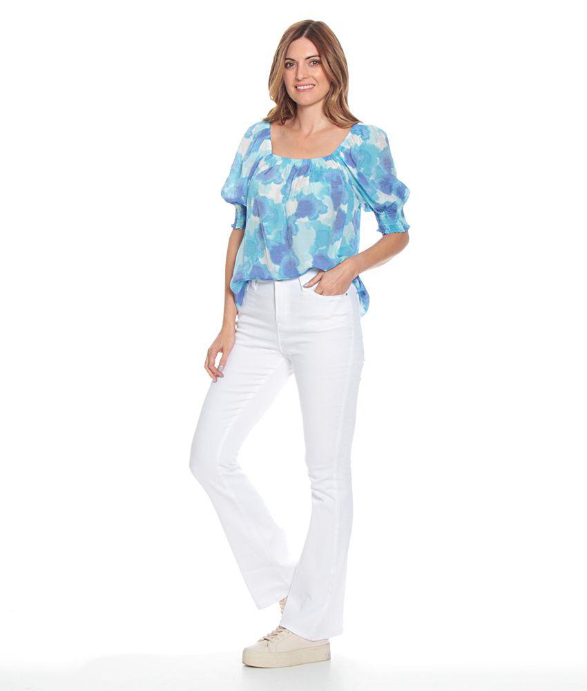 Blusa Manga 3/4 Con Elastico Estampada Escote Redondo-4