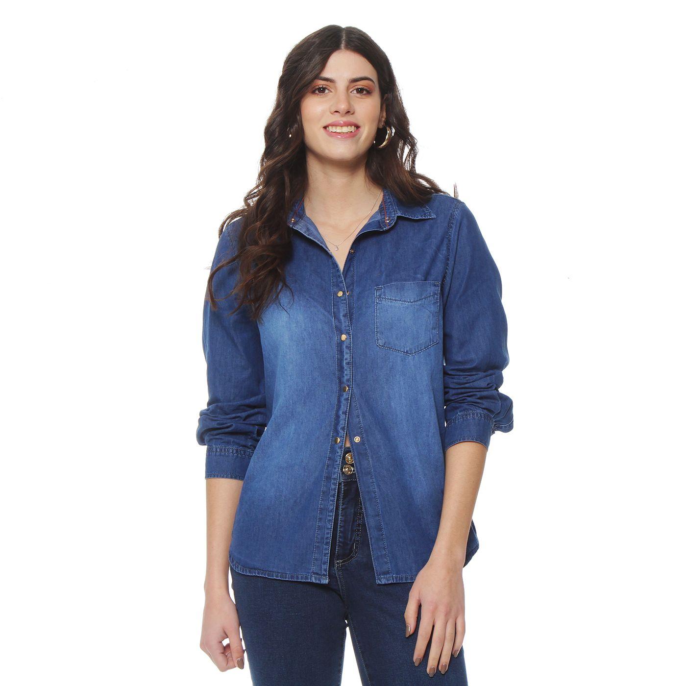 Blusa Clasica Denim Cuello Camisero-4