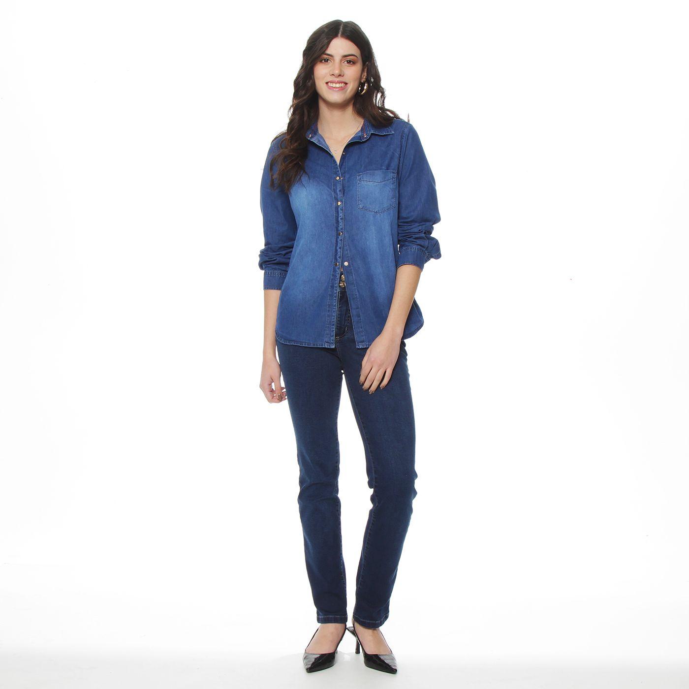 Blusa Clasica Denim Cuello Camisero-5