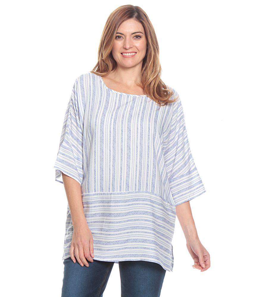 Blusa M 3/4 Raglan  Listada Corte Irregular Escote Redondo-0