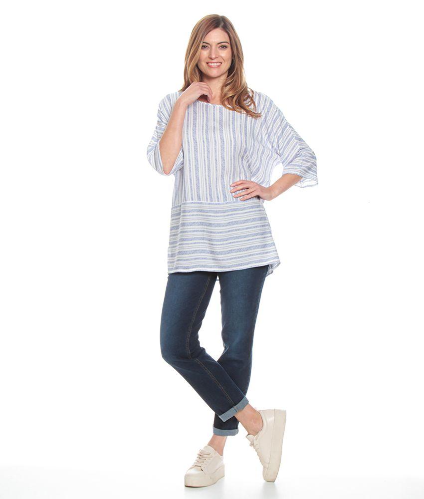 Blusa M 3/4 Raglan  Listada Corte Irregular Escote Redondo-2