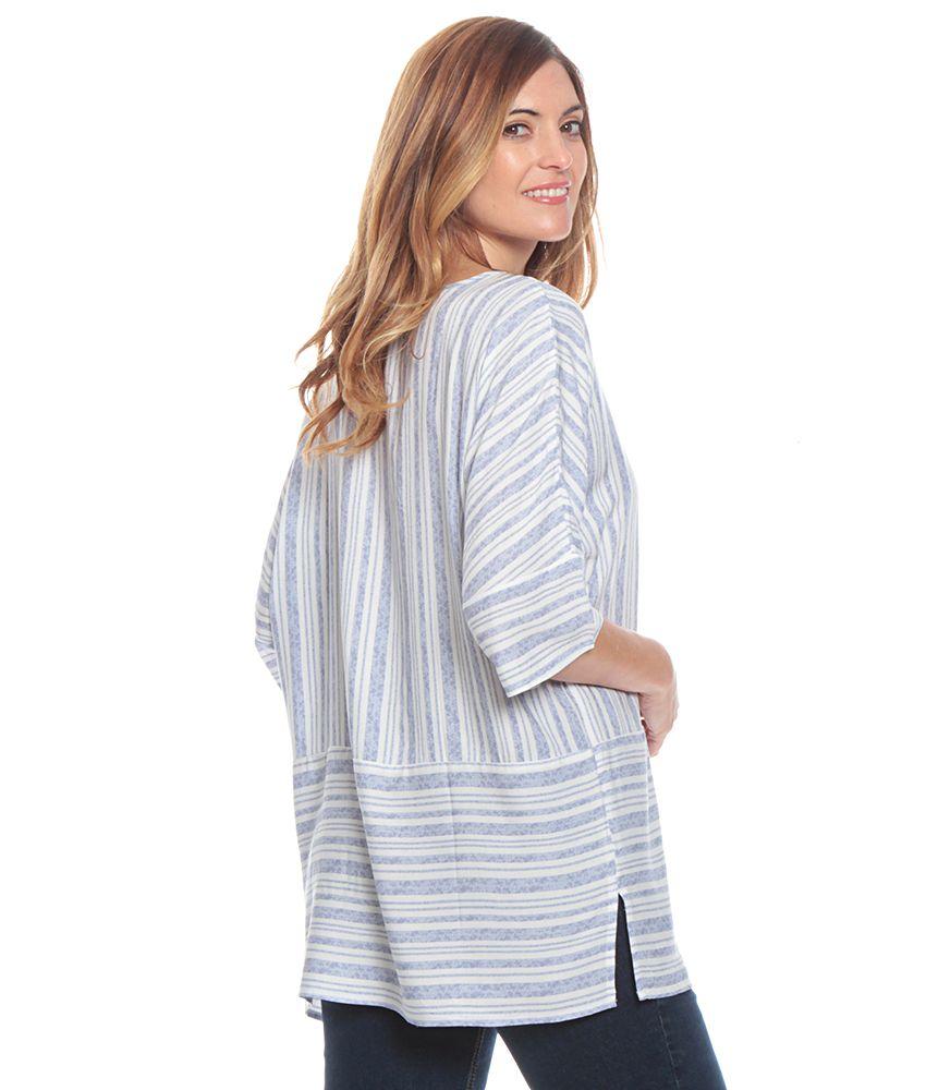 Blusa M 3/4 Raglan  Listada Corte Irregular Escote Redondo-4
