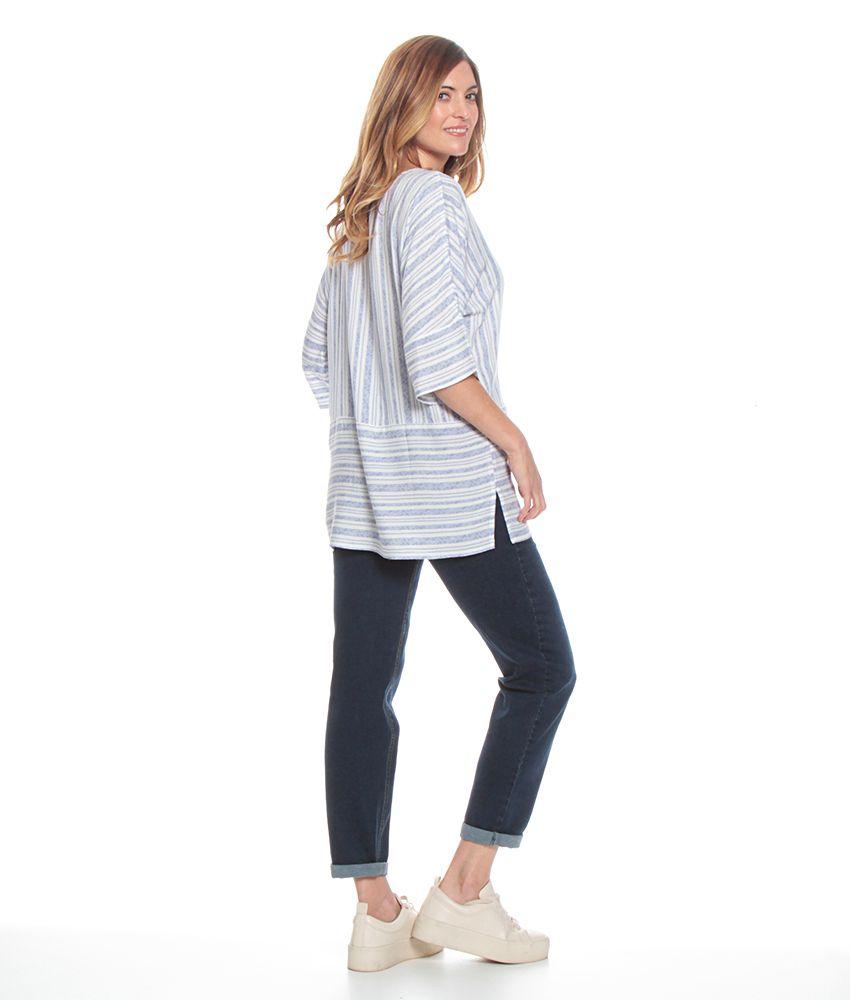 Blusa M 3/4 Raglan  Listada Corte Irregular Escote Redondo-6