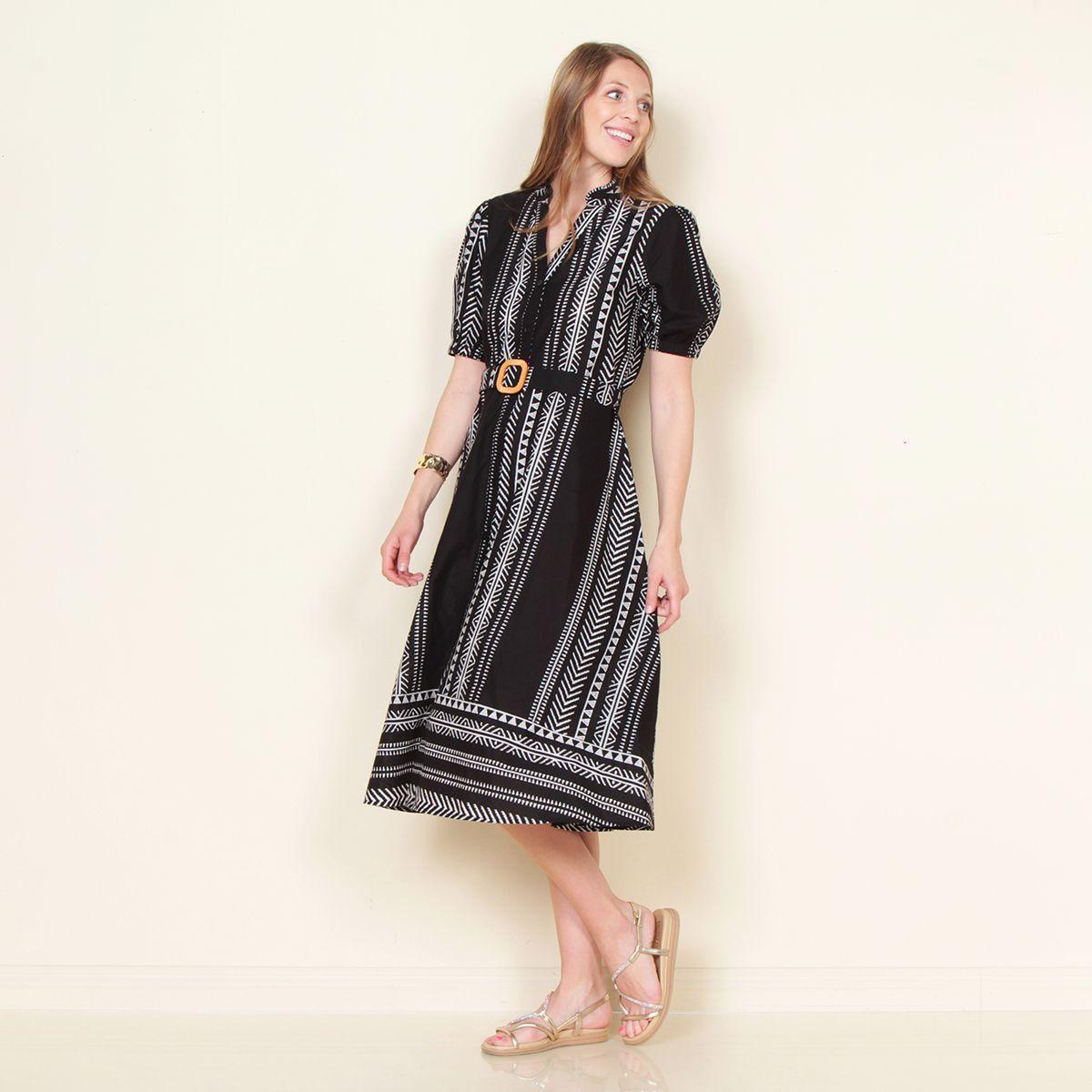 Vestido Manga Corta Estampado Con Cinturon Y Escote V-2