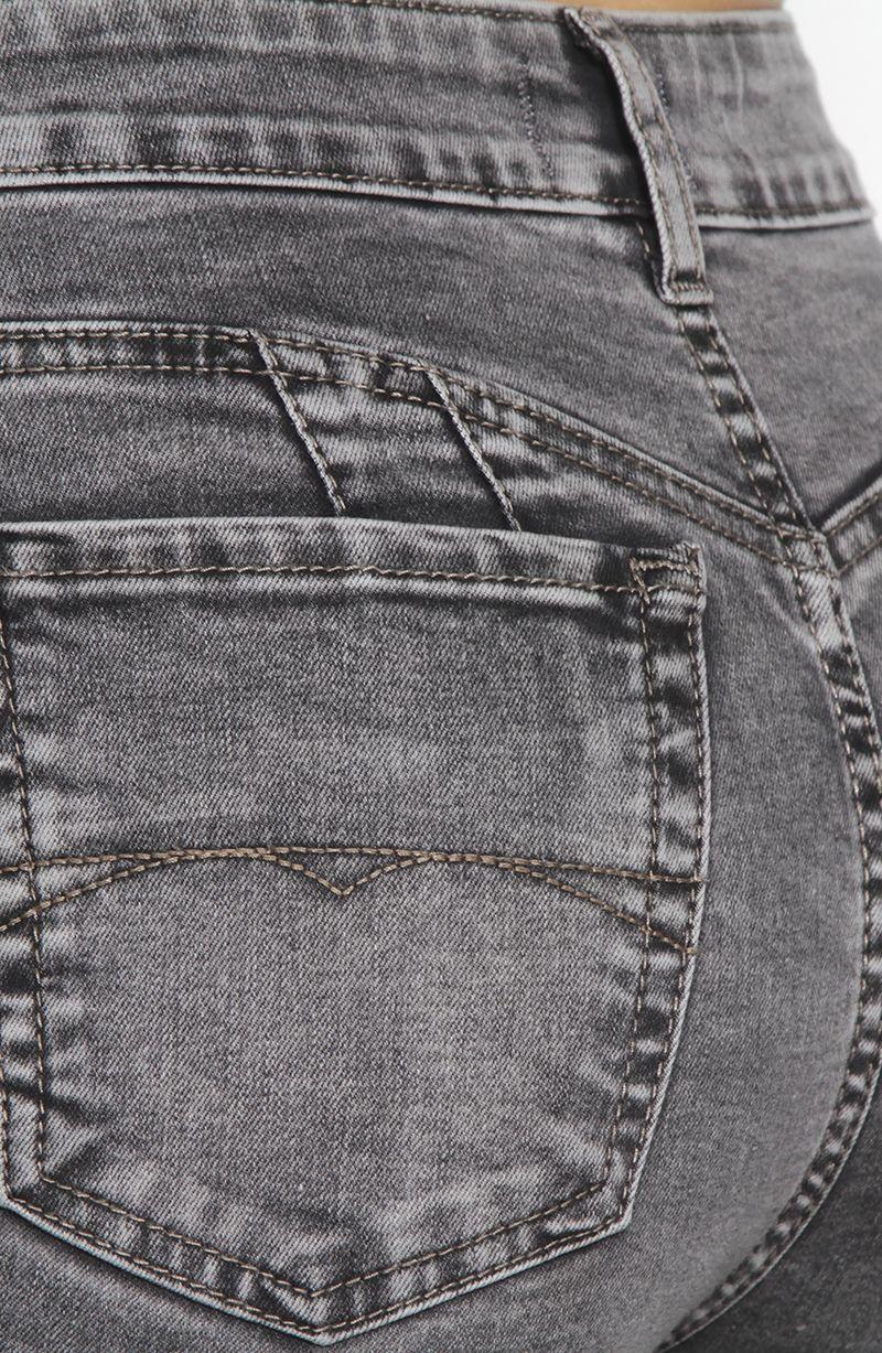 Jeans Flare Tiro Alto Pretina Basica 1 Boton Push Up-5
