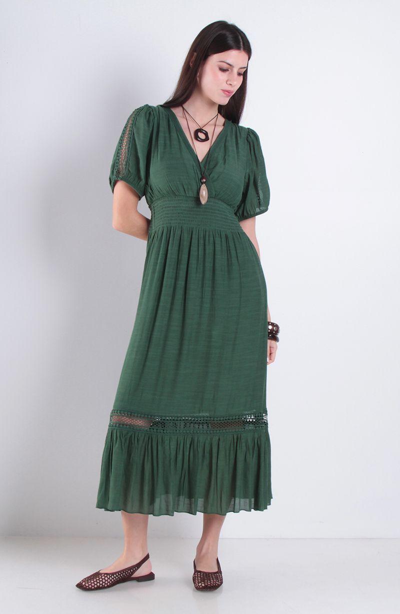 Vestido Manga Corta Con Cintura Elasticada Escote V-2