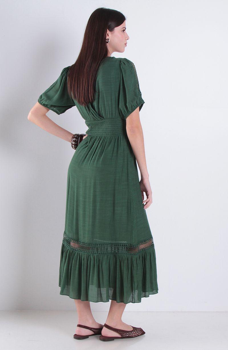 Vestido Manga Corta Con Cintura Elasticada Escote V-6