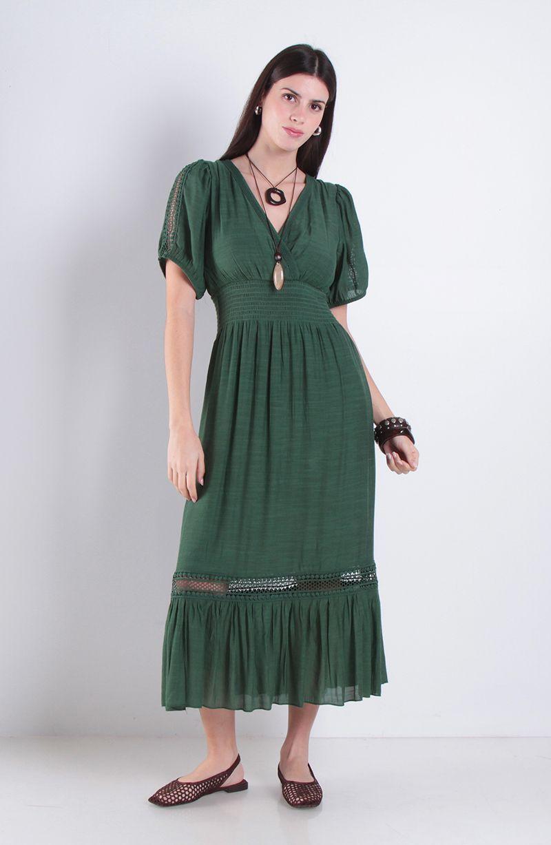 Vestido Manga Corta Con Cintura Elasticada Escote V-1