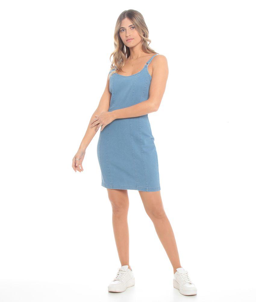 Vestido S/m C/ Hebilla Denim Con Cortes Escote Redondo Cierre Trasero-1