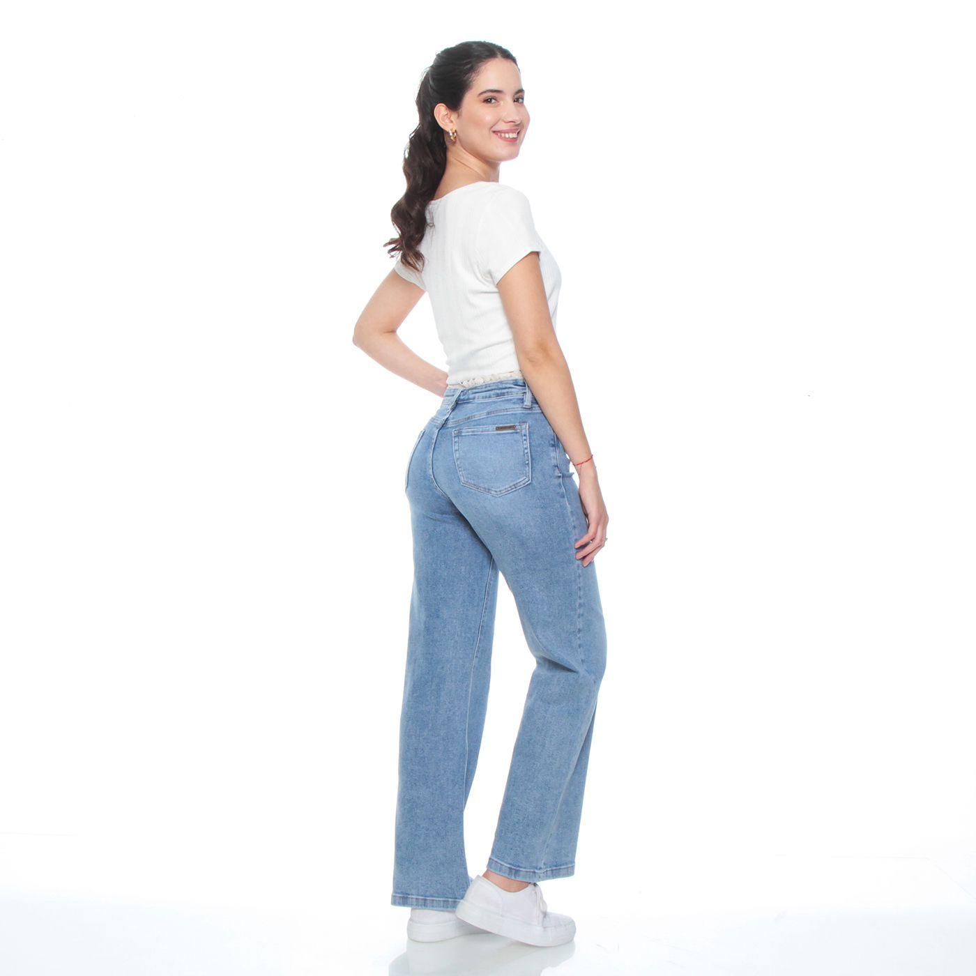 Jeans Wide Leg Tiro Medio Pretina Basica 1 Boton Con Aplicacion En Pre-4