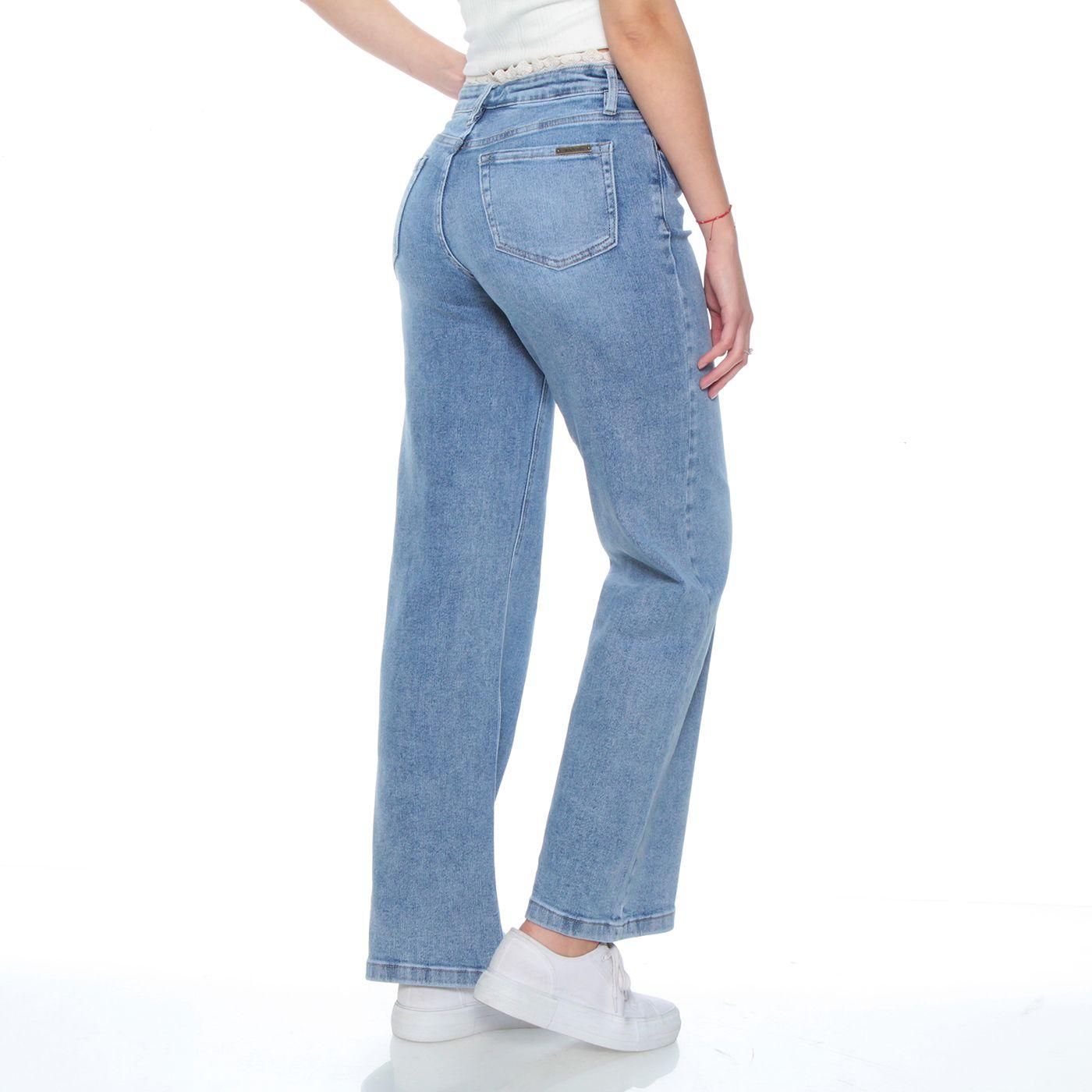 Jeans Wide Leg Tiro Medio Pretina Basica 1 Boton Con Aplicacion En Pre-5