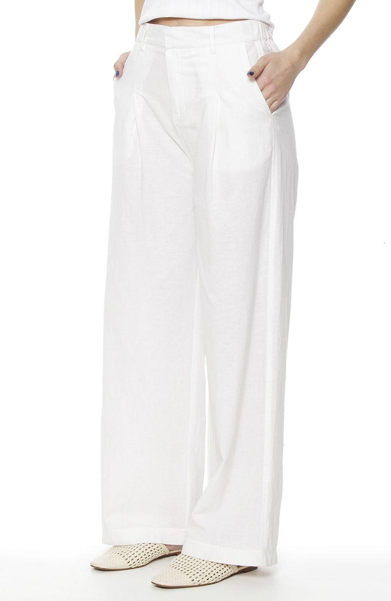 Pantalon Wide Leg Lino Tiro Alto Pretina Basica-0