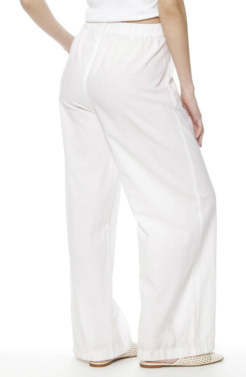 Pantalon Wide Leg Lino Tiro Alto Pretina Basica-3