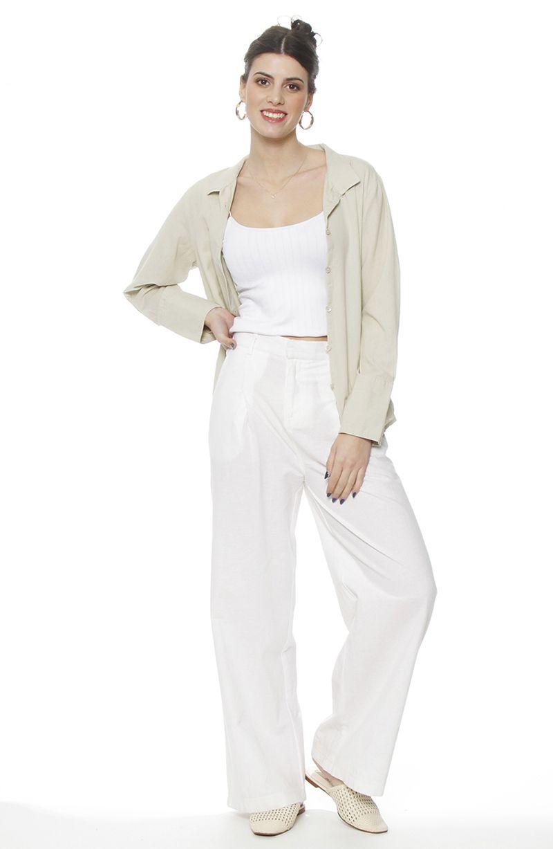 Pantalon Wide Leg Lino Tiro Alto Pretina Basica-4