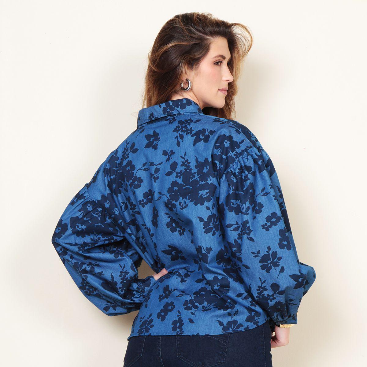 Blusa Manga Larga Denim Estampado Abotonada-6
