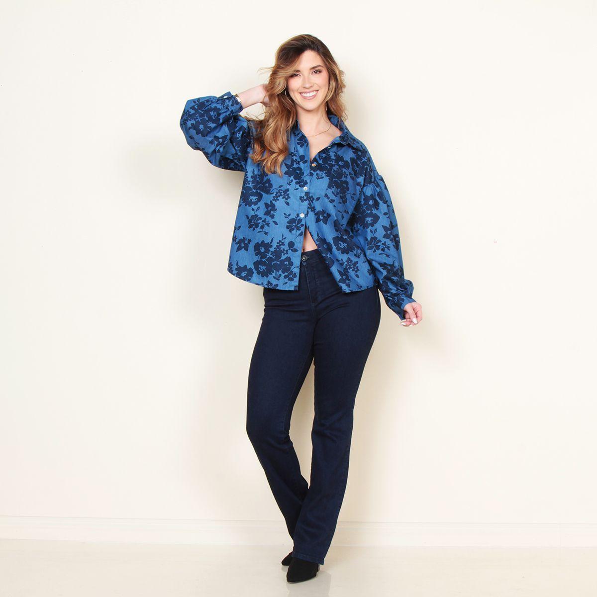 Blusa Manga Larga Denim Estampado Abotonada-3