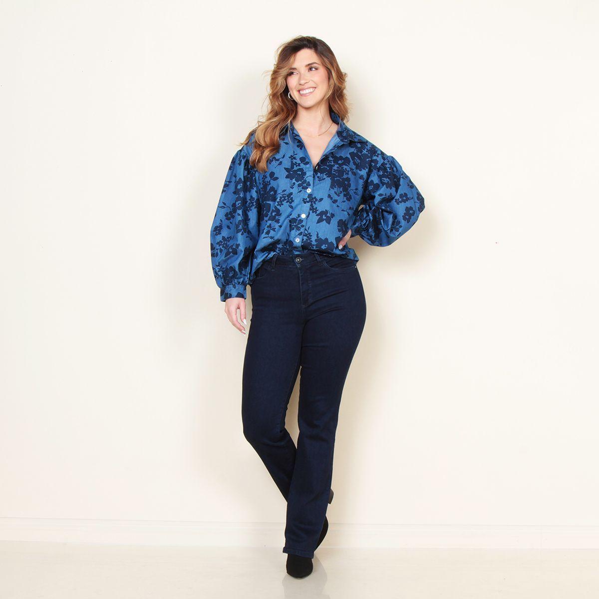 Blusa Manga Larga Denim Estampado Abotonada-5