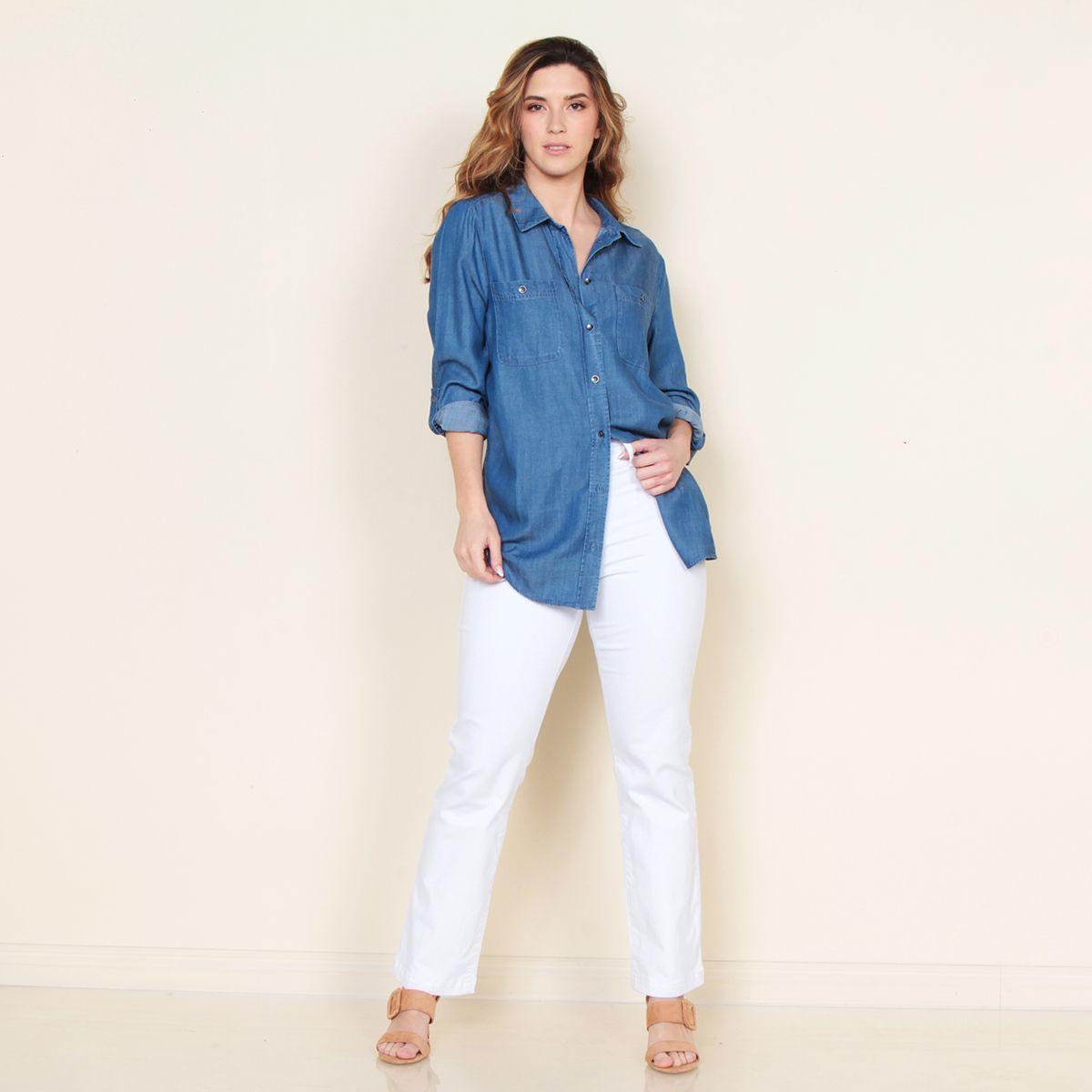 Blusa Manga Larga Lyocell Abotonado En Delantero Y Bolsillos-2