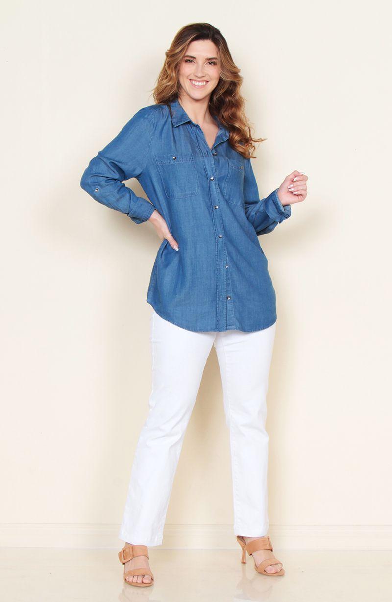 Blusa Manga Larga Lyocell Abotonado En Delantero Y Bolsillos-4