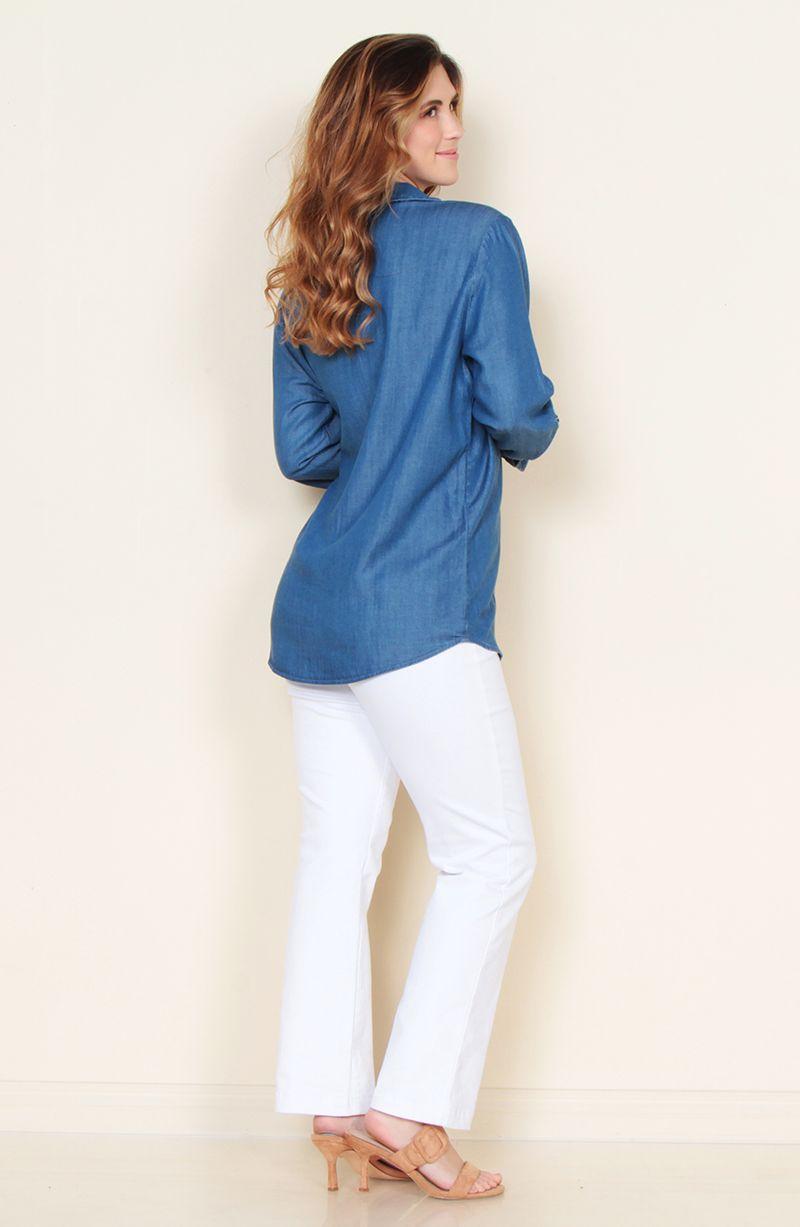 Blusa Manga Larga Lyocell Abotonado En Delantero Y Bolsillos-6