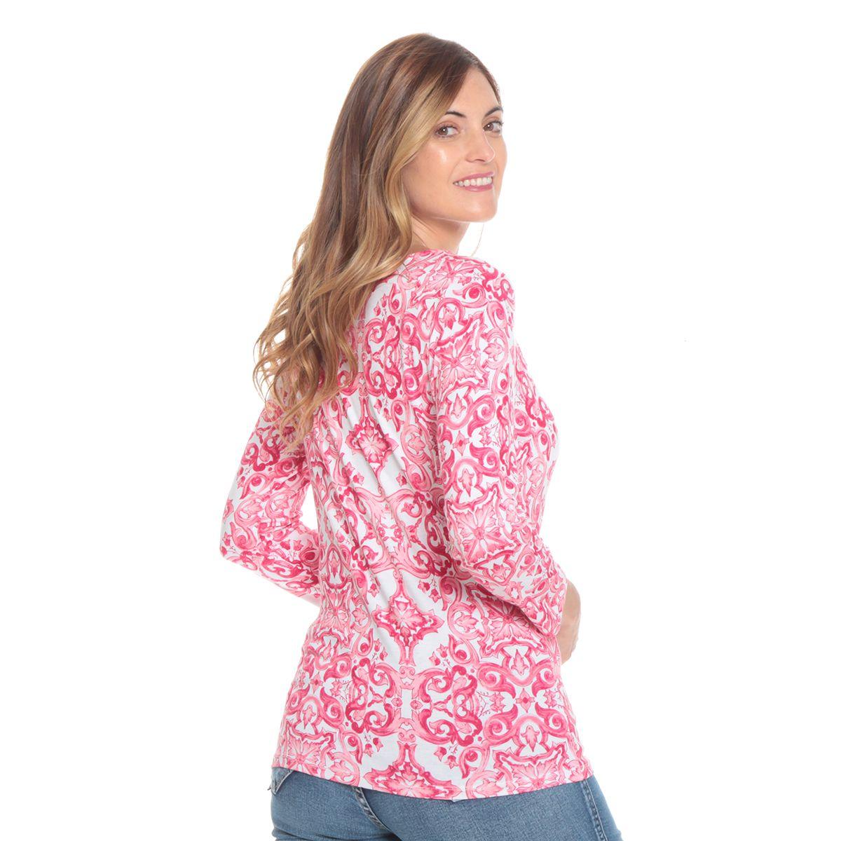 POLERA ESTAMPADA ESCOTE CUADRADO MANGA 3/4-5