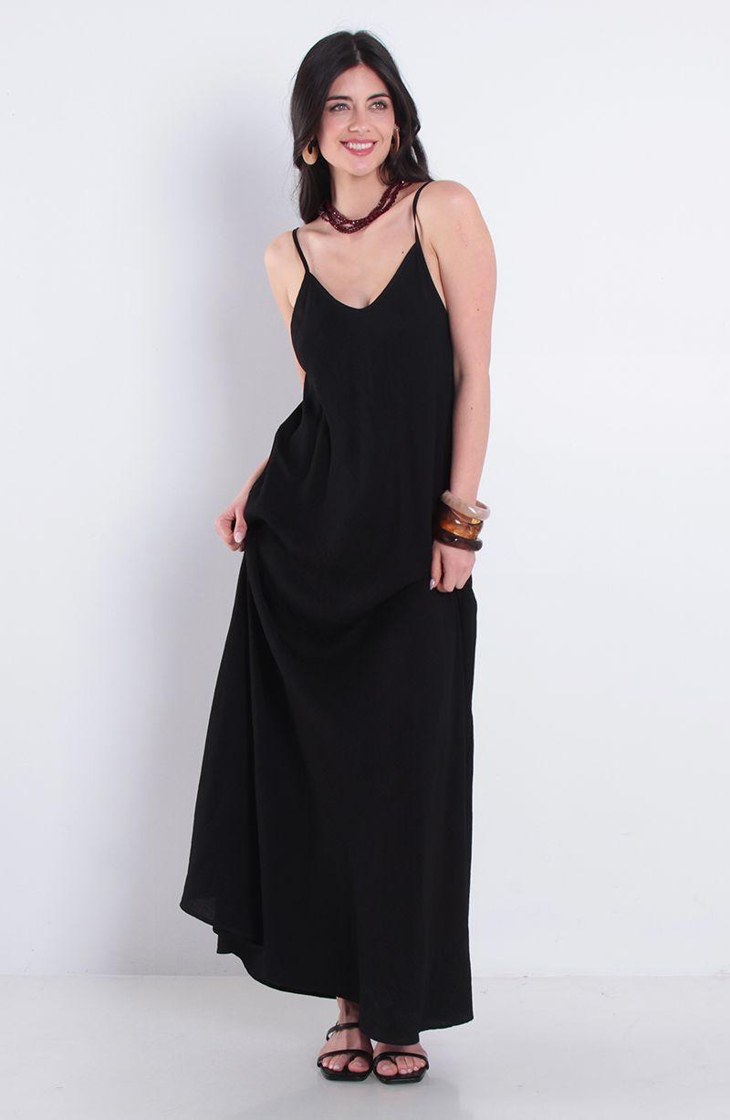 Vestido Largo Sin Manga Escote V-0