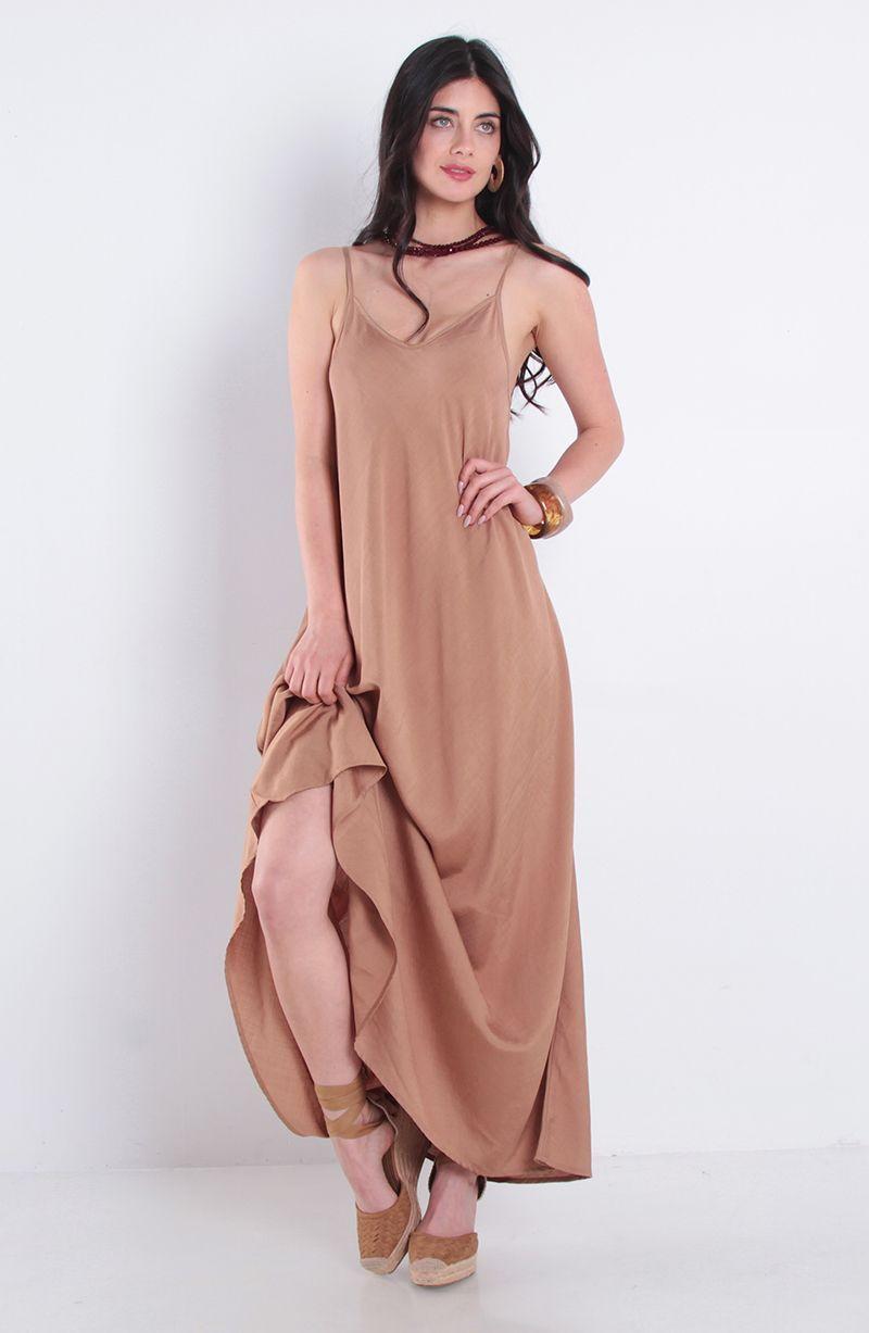 Vestido Largo Sin Manga Escote V-0