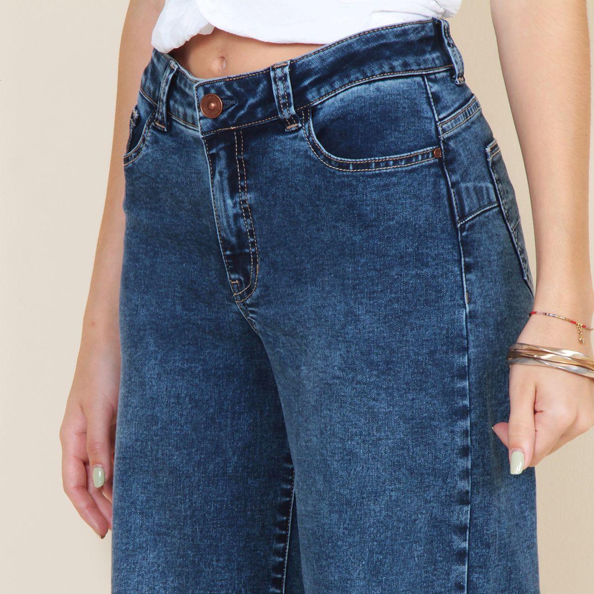 Jeans Wide Leg Pretina Basica 1 Boton Tiro Alto-2