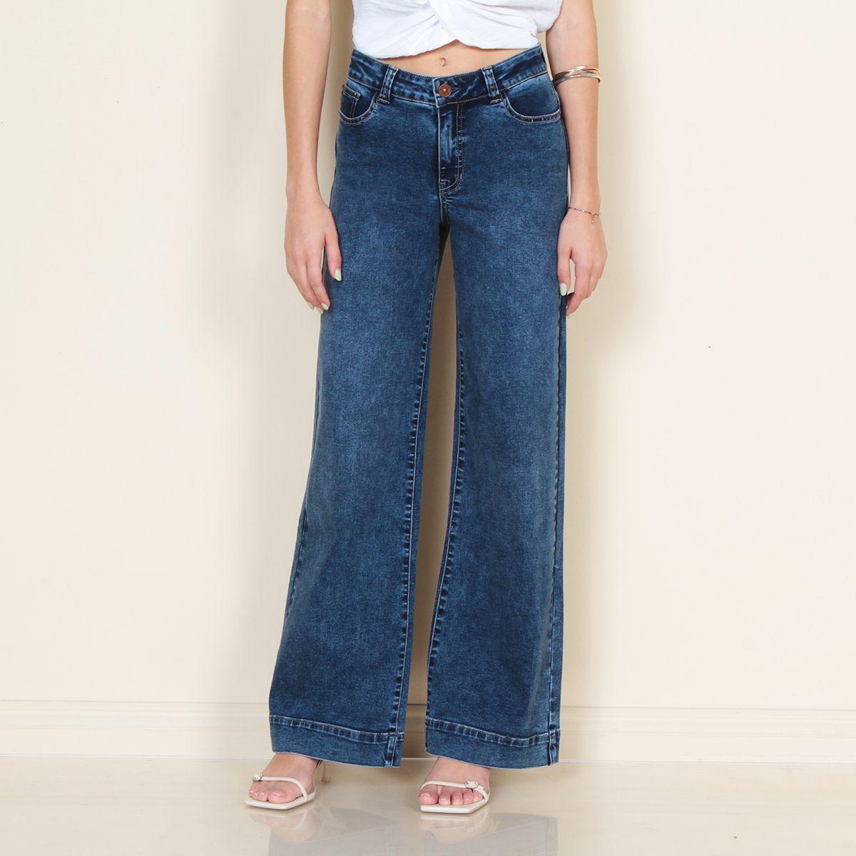 Jeans Wide Leg Pretina Basica 1 Boton Tiro Alto-5