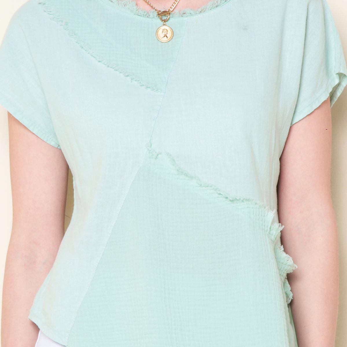 Blusa Lino Con Cortes Manga Corta Escote Redondo-1