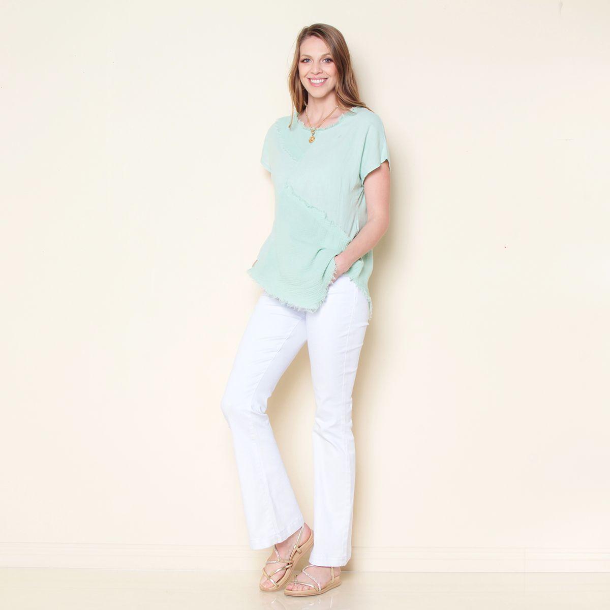 Blusa Lino Con Cortes Manga Corta Escote Redondo-2