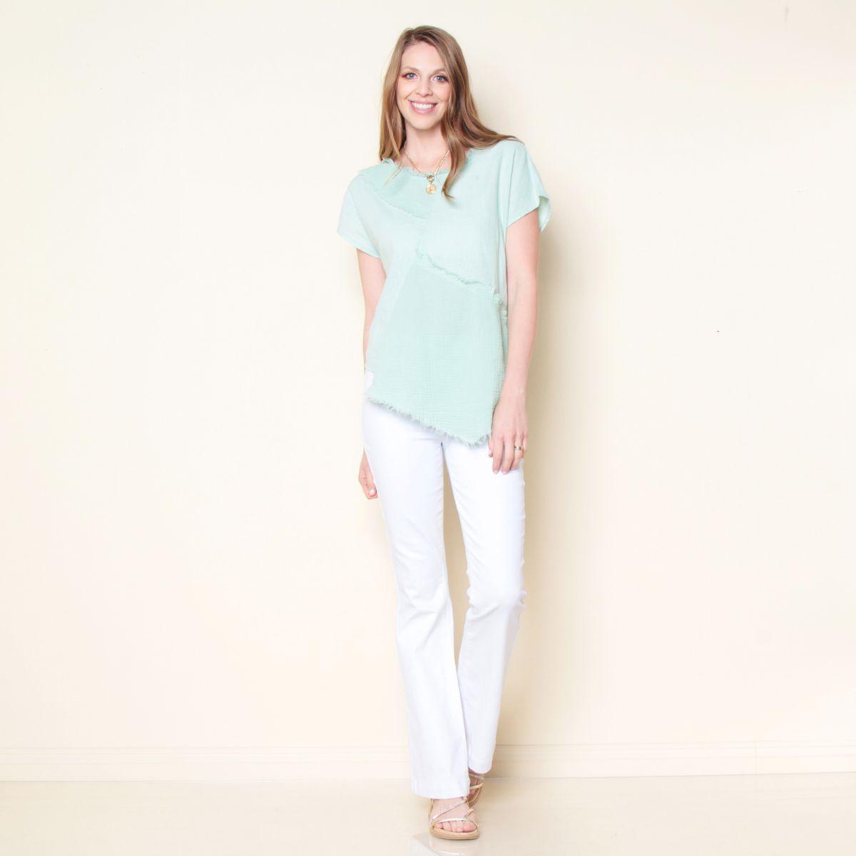Blusa Lino Con Cortes Manga Corta Escote Redondo-3