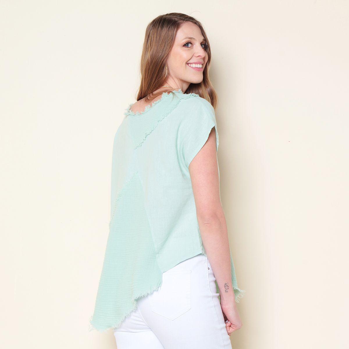 Blusa Lino Con Cortes Manga Corta Escote Redondo-4