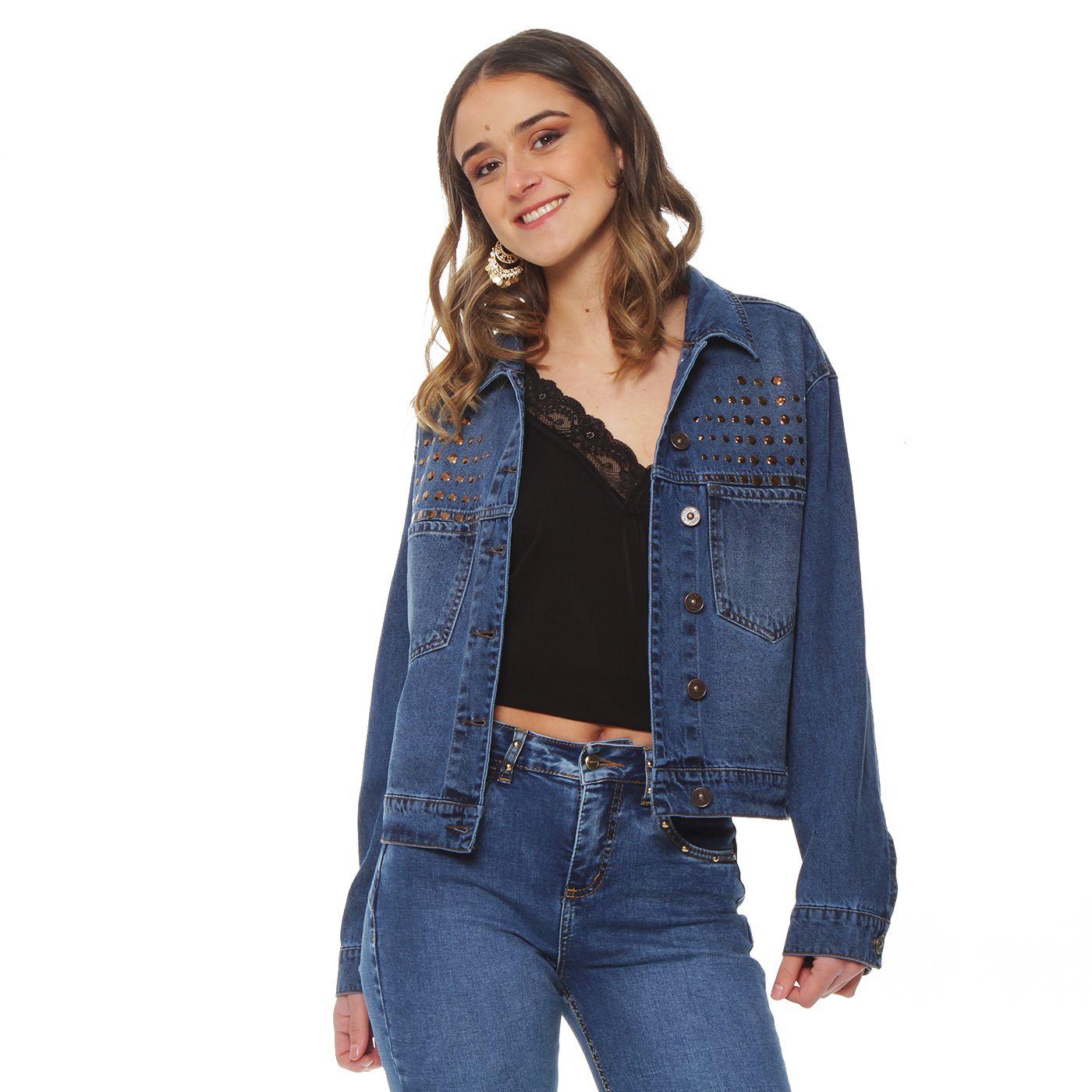 Chaqueta Denim Oversize Cuello Camisero Aplicacion Strass-3