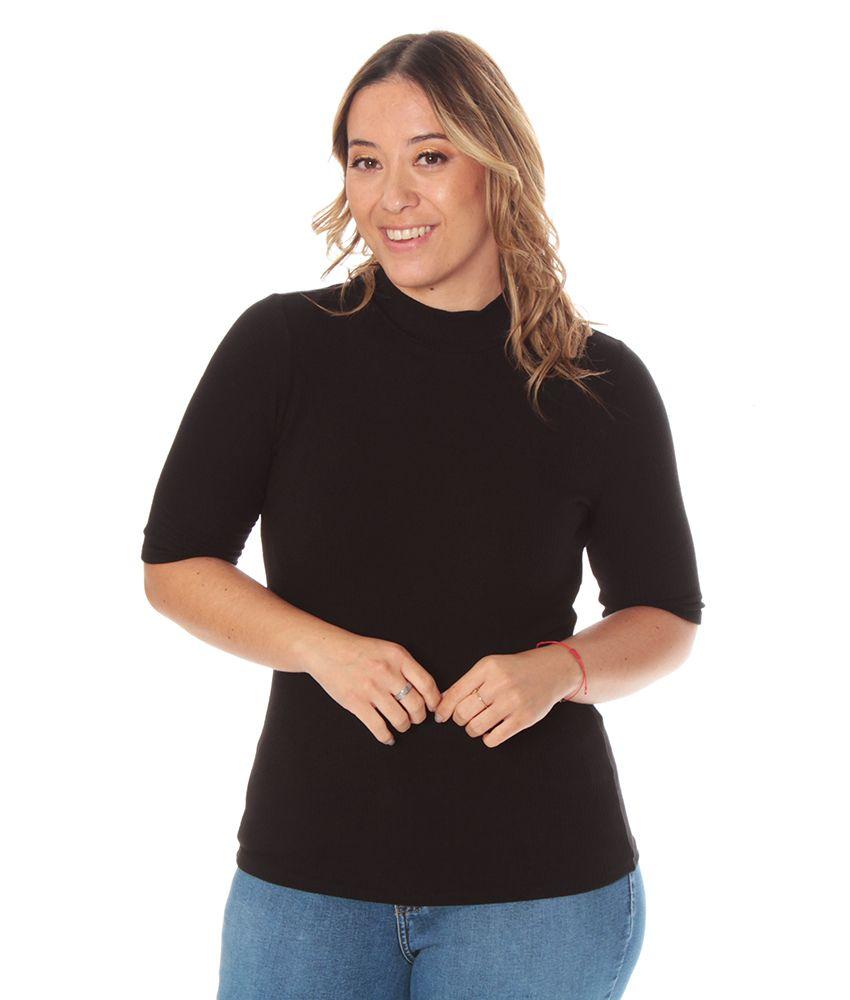 POLERA MANGA  3/4 SOLIDA CUELLO ALTO-1