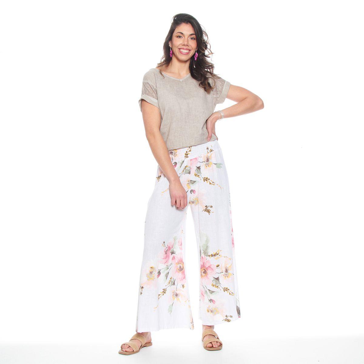 Pantalon Ancho Lino Estampado Pretina Elasticada-5